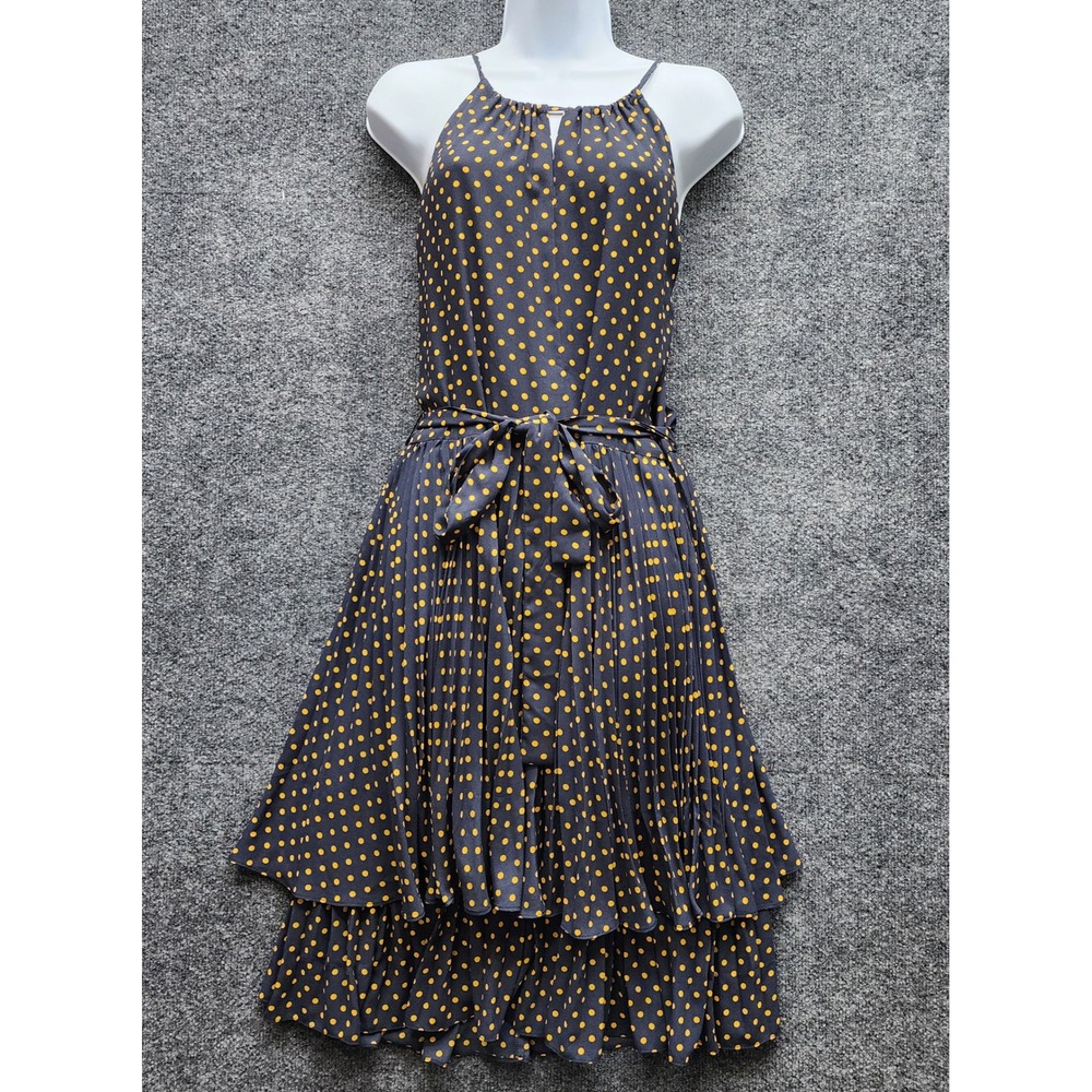 Ann Taylor‎ Women Polka Dot Tiered Halter Fit Flare Midi Dress Belted Size 12